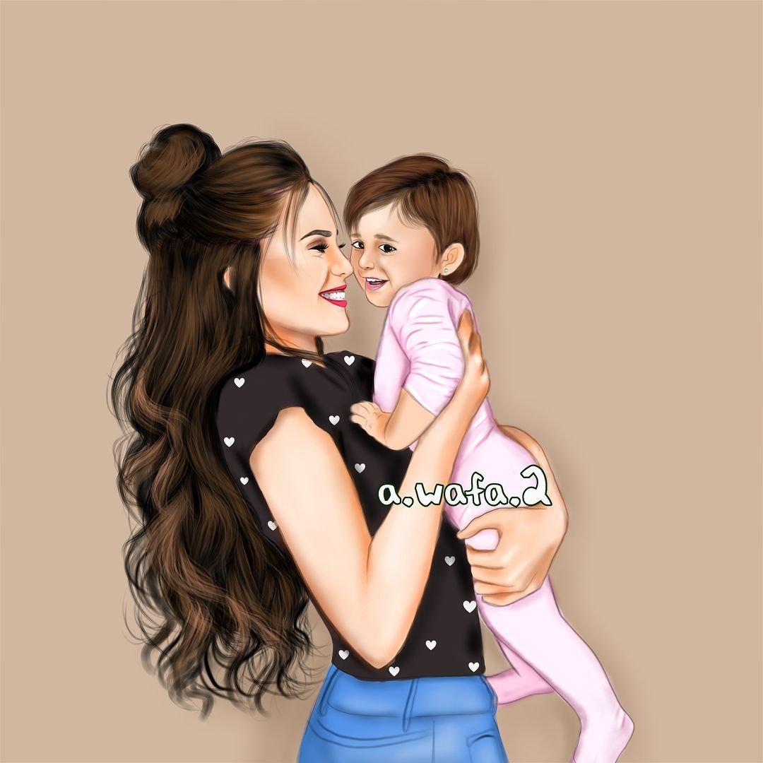 Мультяшная девушка с ребенком