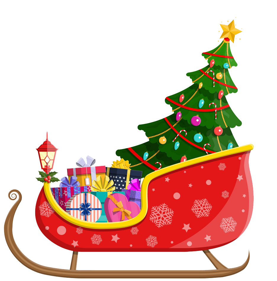 Елка с подарками в санях