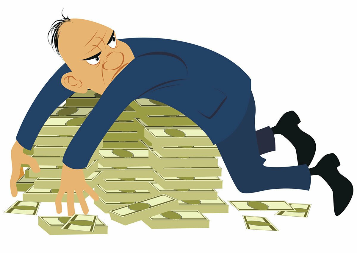 Жадный человек с деньгами