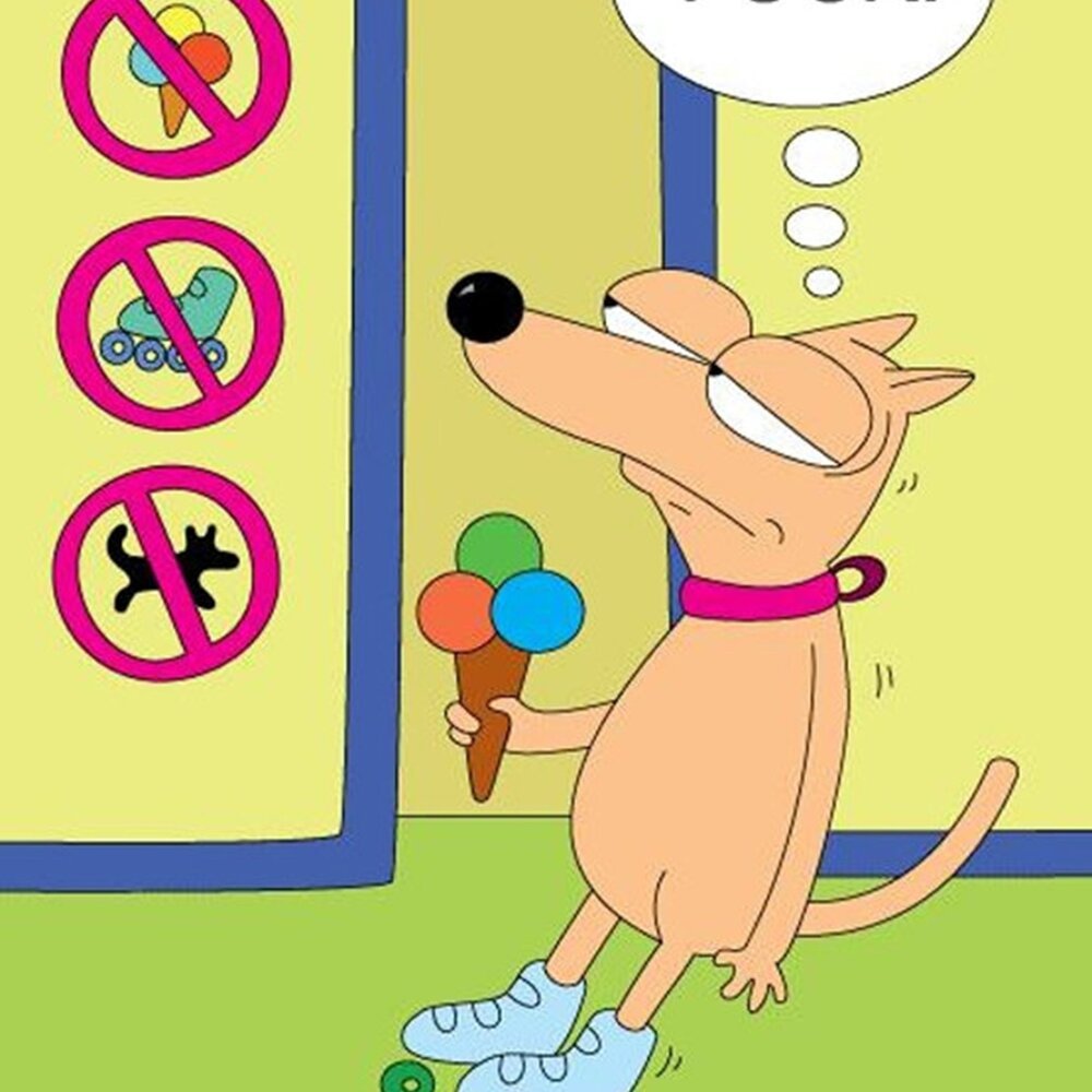 Собака на роликах с мороженым