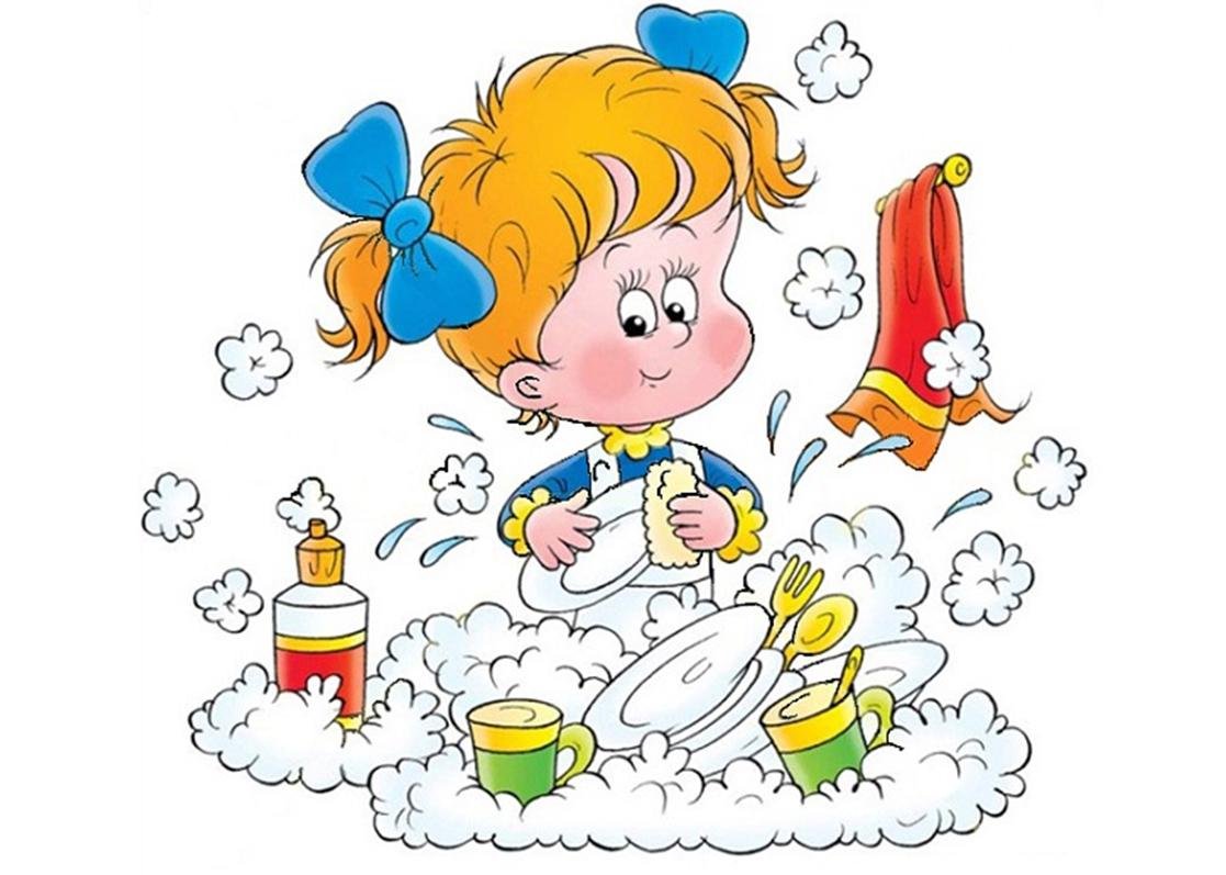 Девочка моет посуду мультяшные