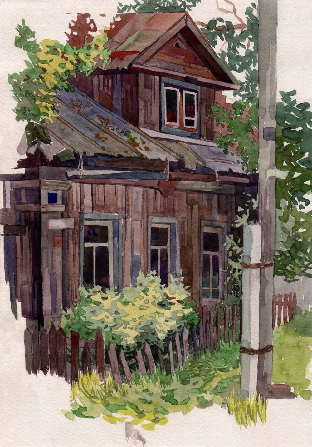 Деревенский пейзаж в графике