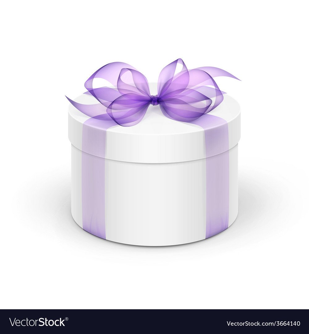 Белая круглая подарочная коробка с бантом