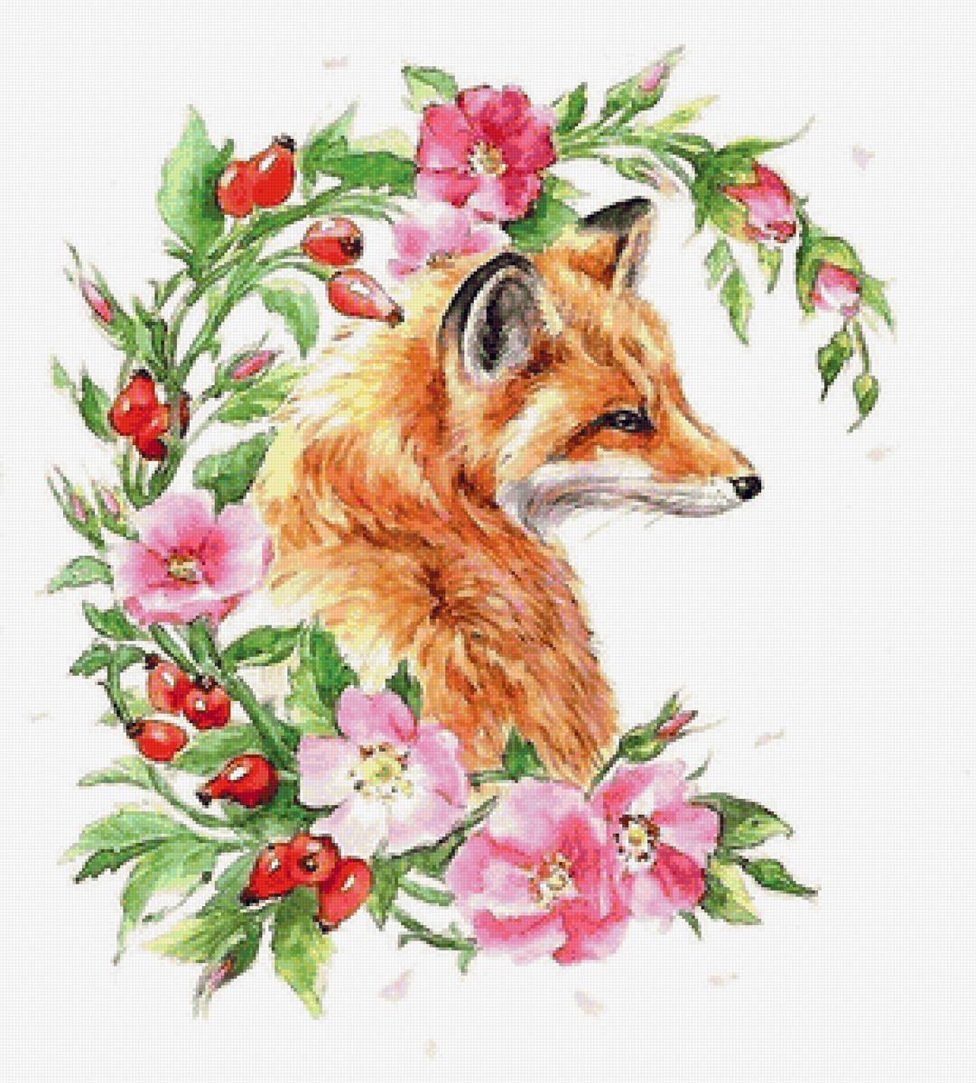 Лиса акварелью