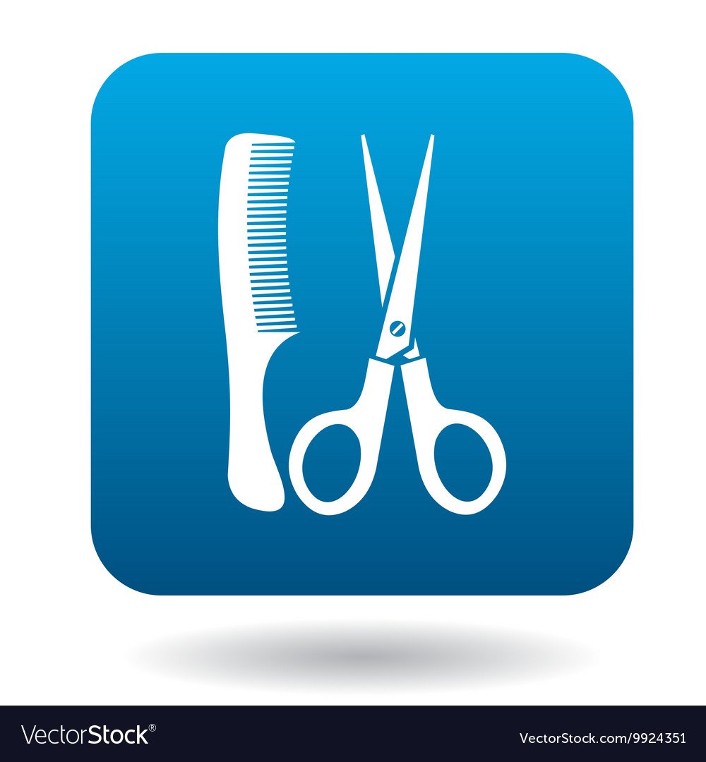 Ножницы и расческа на белом фоне