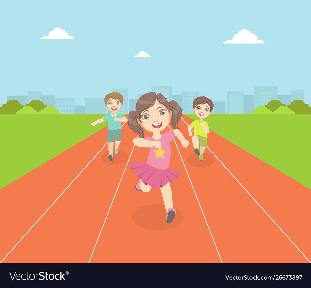 Бег по дорожке стадиона дети