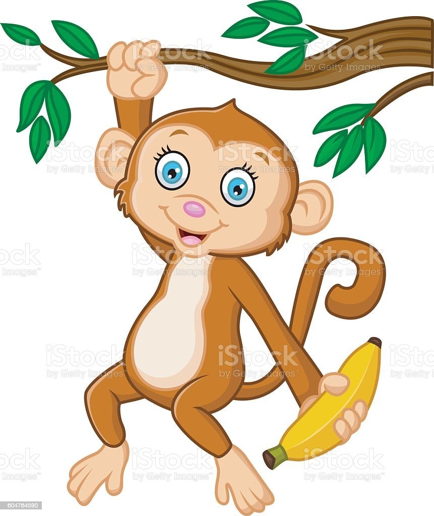 Обезьяна с бананом мультяшная