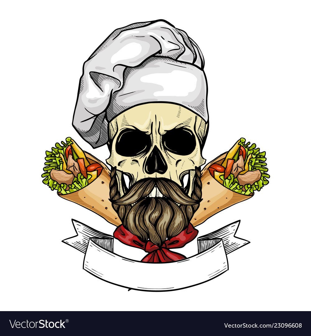 Тату череп в поварском колпаке