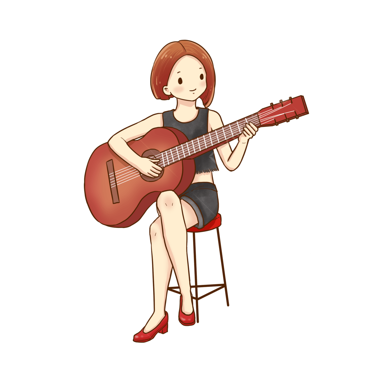 Девушка с гитарой на прозрачном фоне