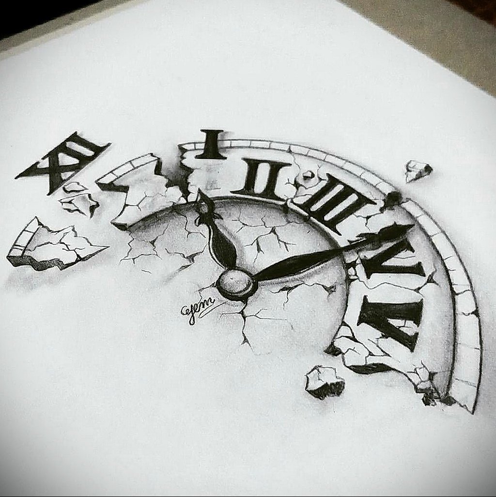 Разбитые часы тату эскиз