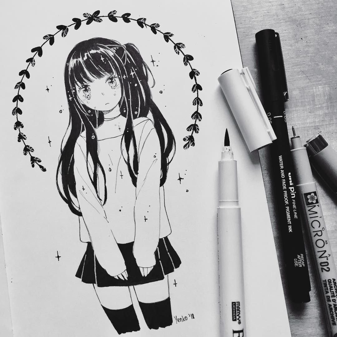 Рисунки акварелью аниме