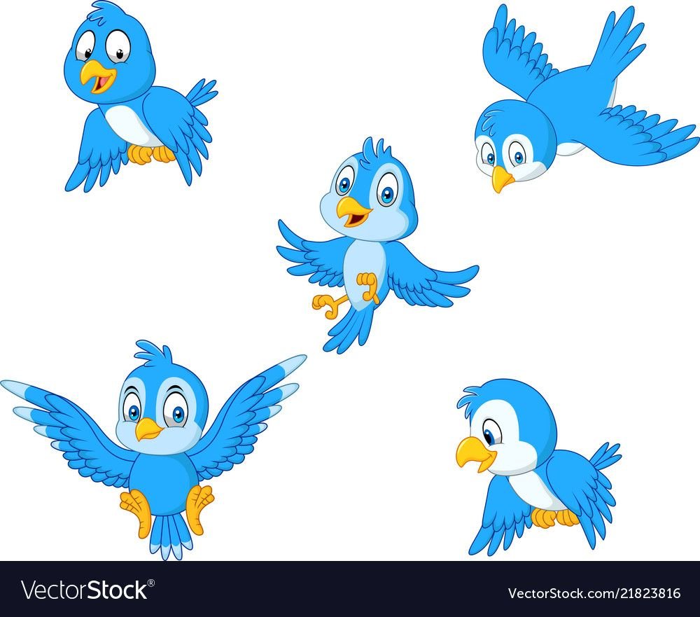Птички голубые мультяшные