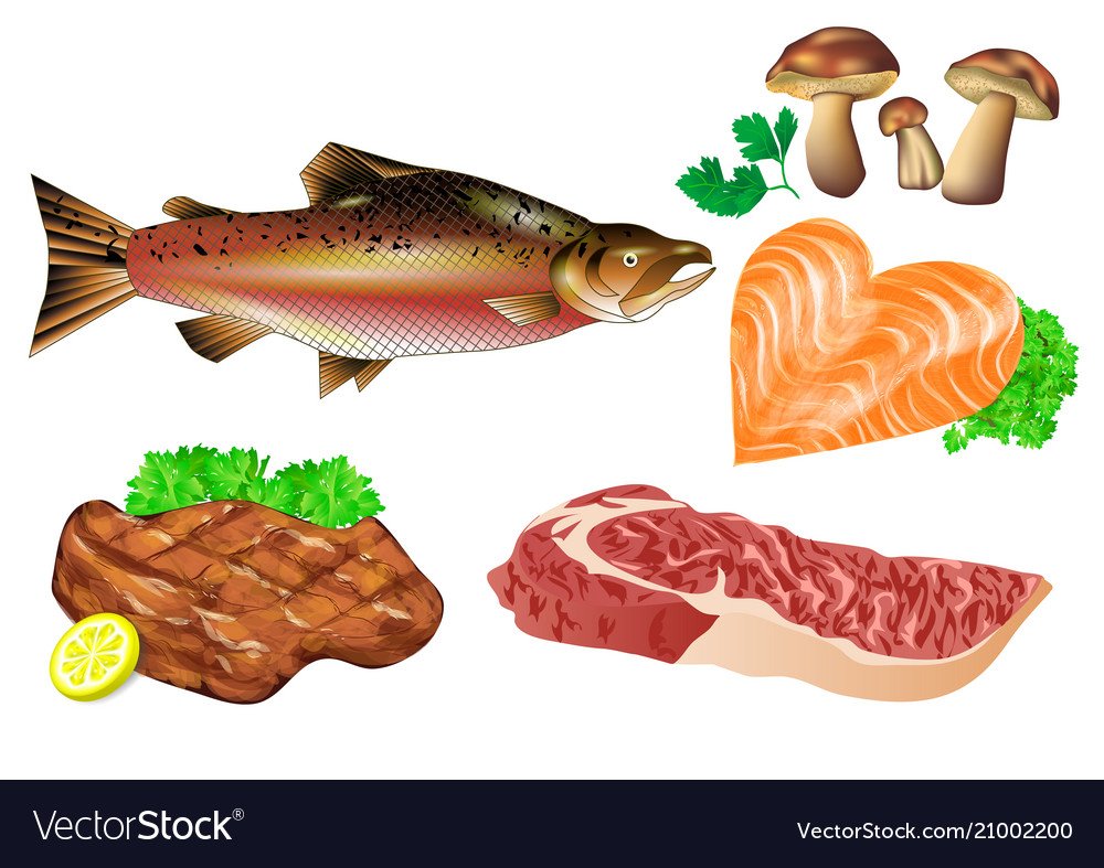 Нарисовать рыбу и мясо