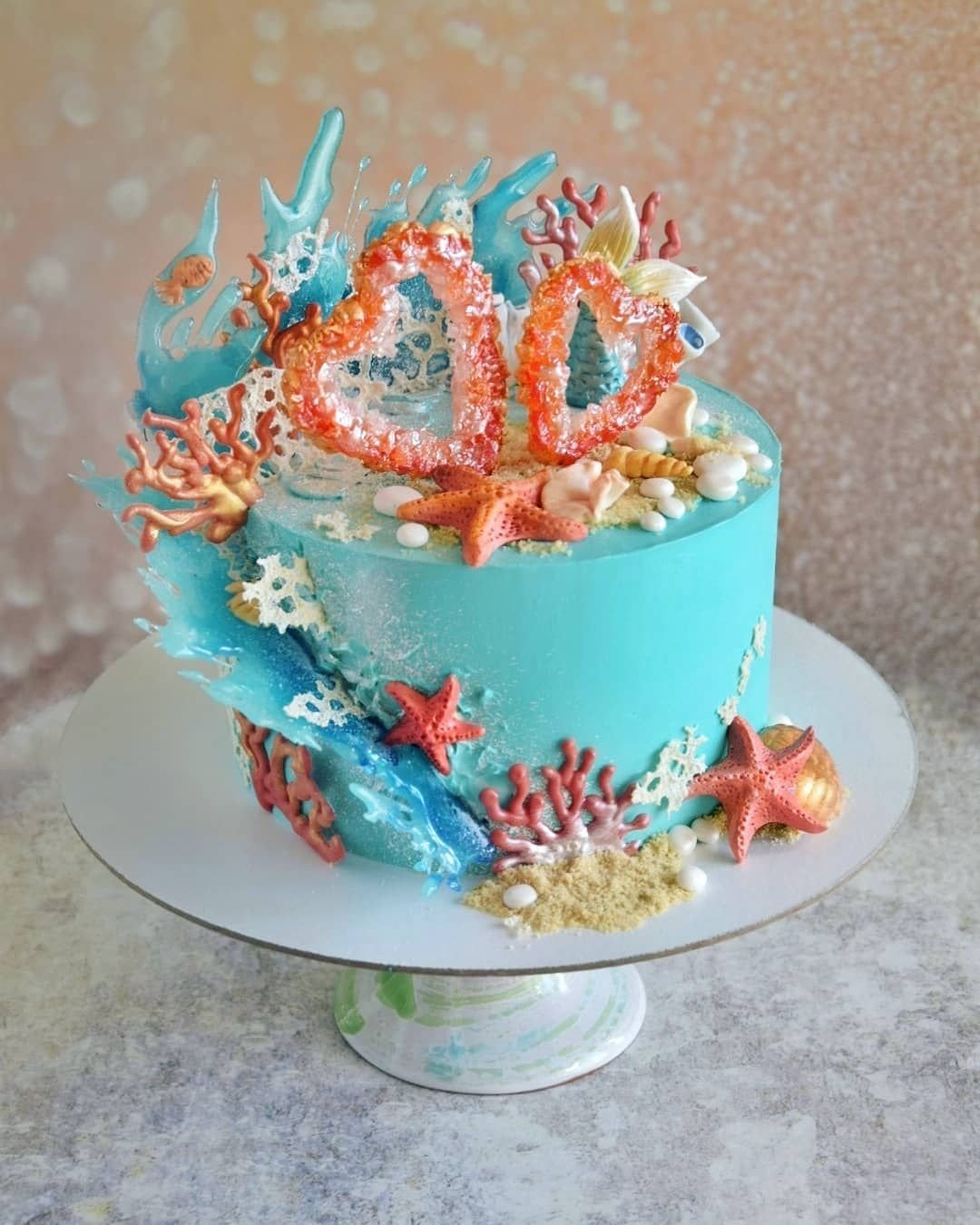 Коралловая свадьба модный торт