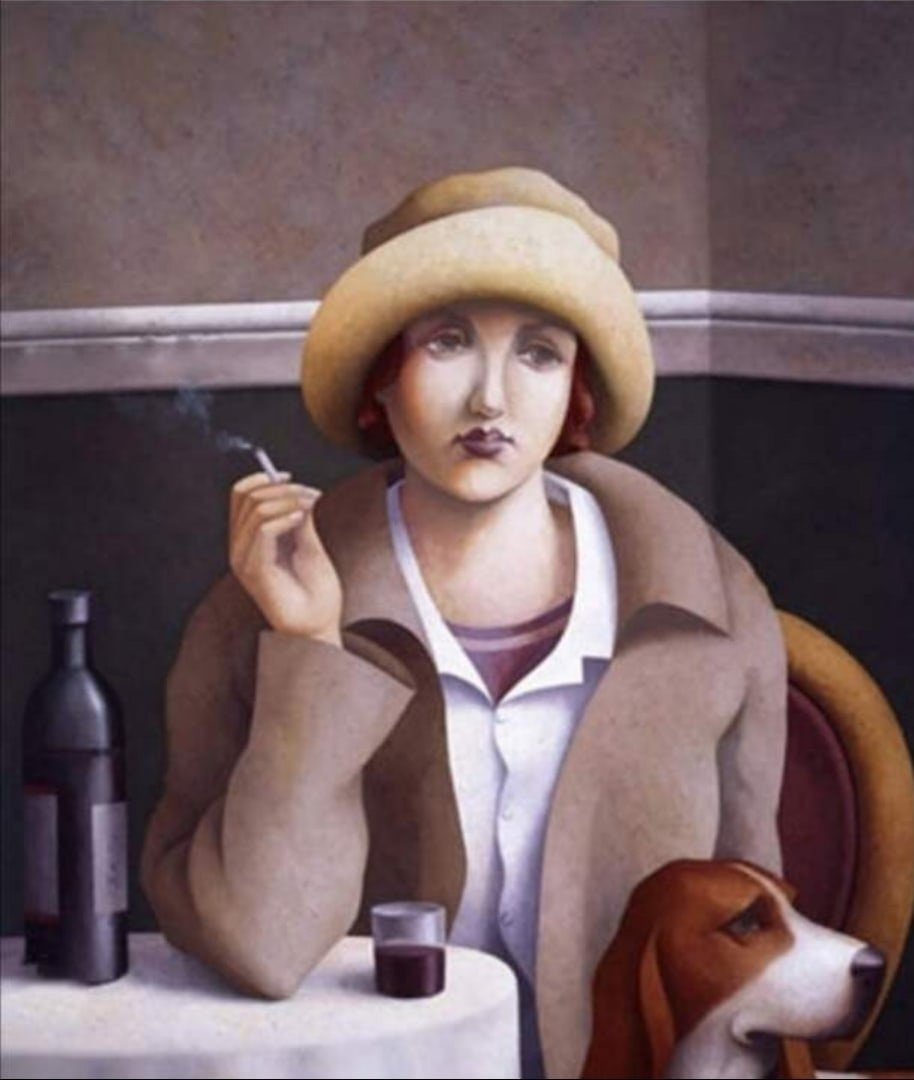 Дама с собачкой на белом фоне