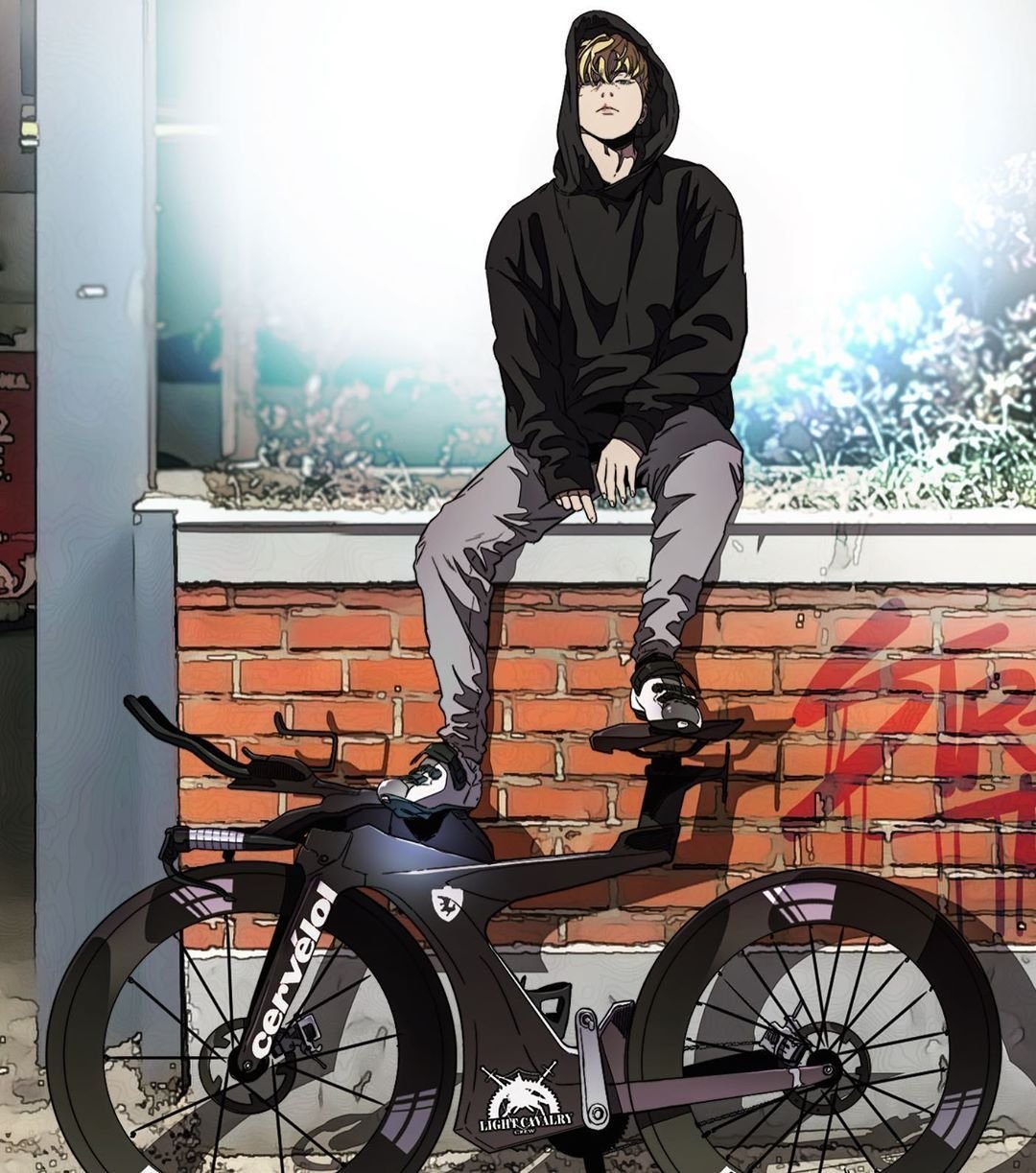 Аниме парень на велосипеде