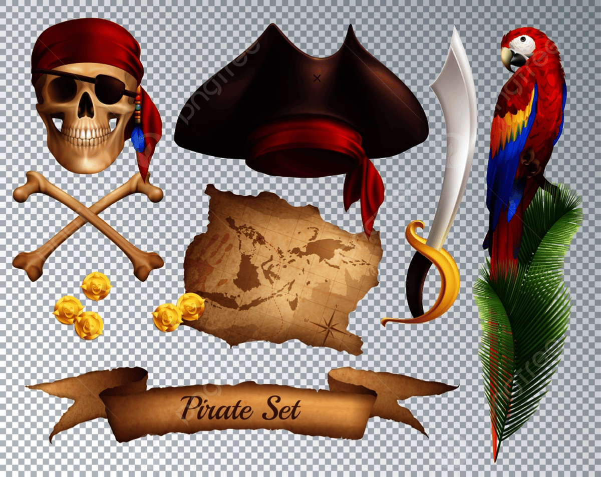 Атрибуты пирата на прозрачном фоне