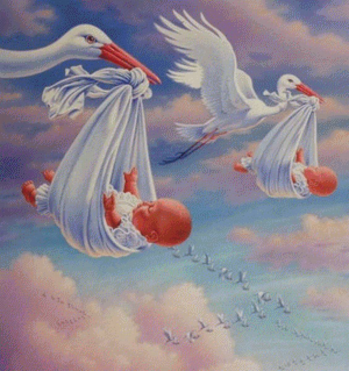 Аист с младенцем