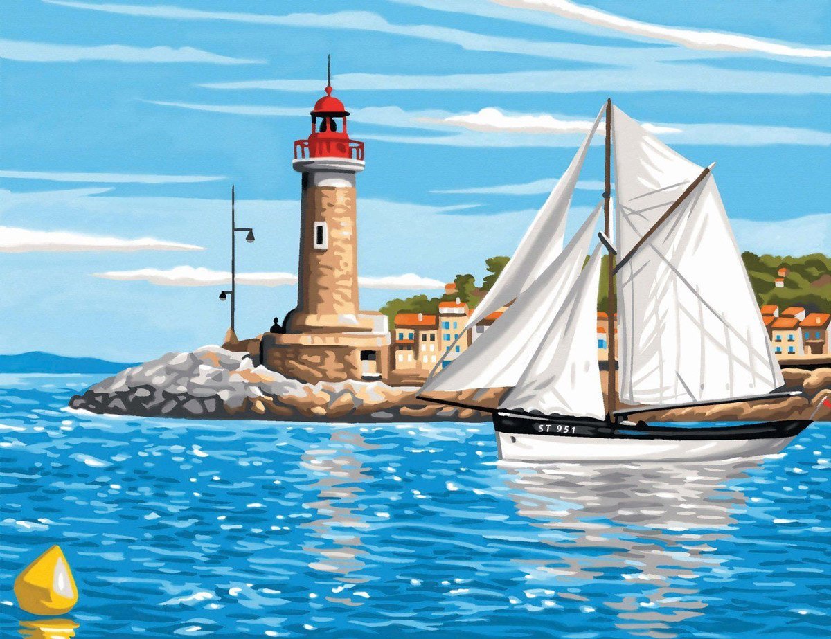 Море с кораблем мультяшным