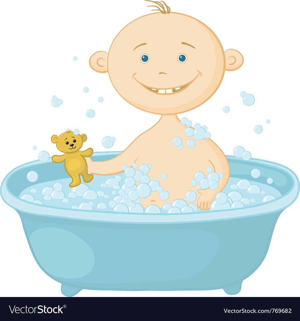 Мальчик моется в тазике