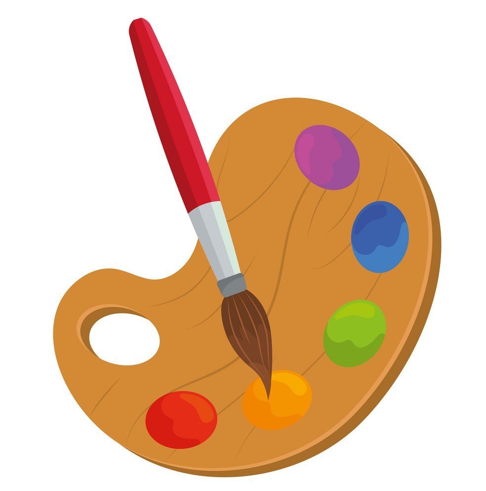 Кисточка и палитра на белом фоне