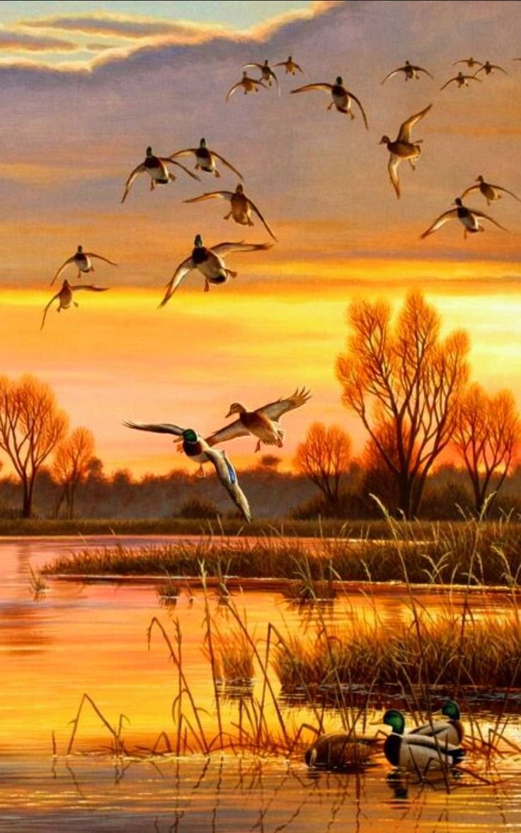 Осенний пейзаж с охотой