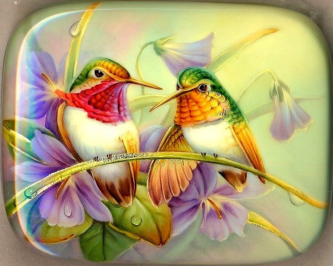 Федоскино роспись Колибри