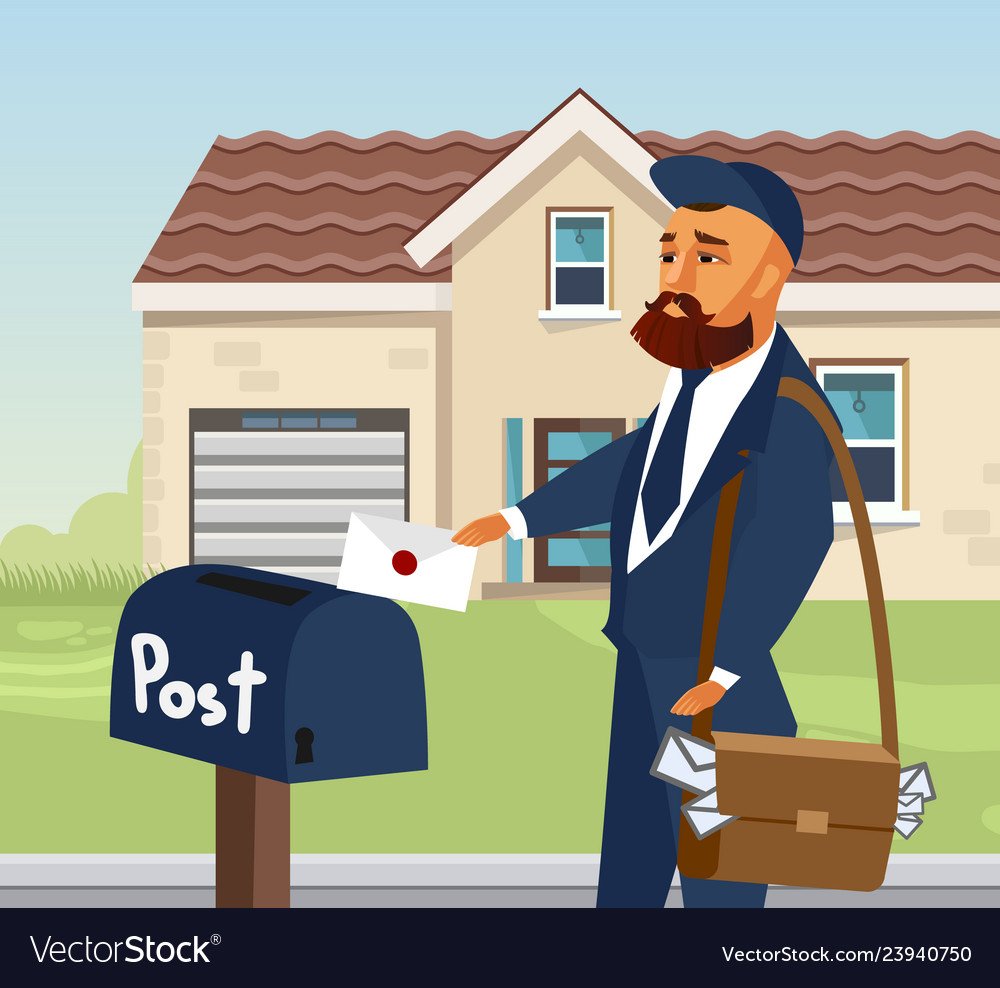 Почтальон у почтового ящика