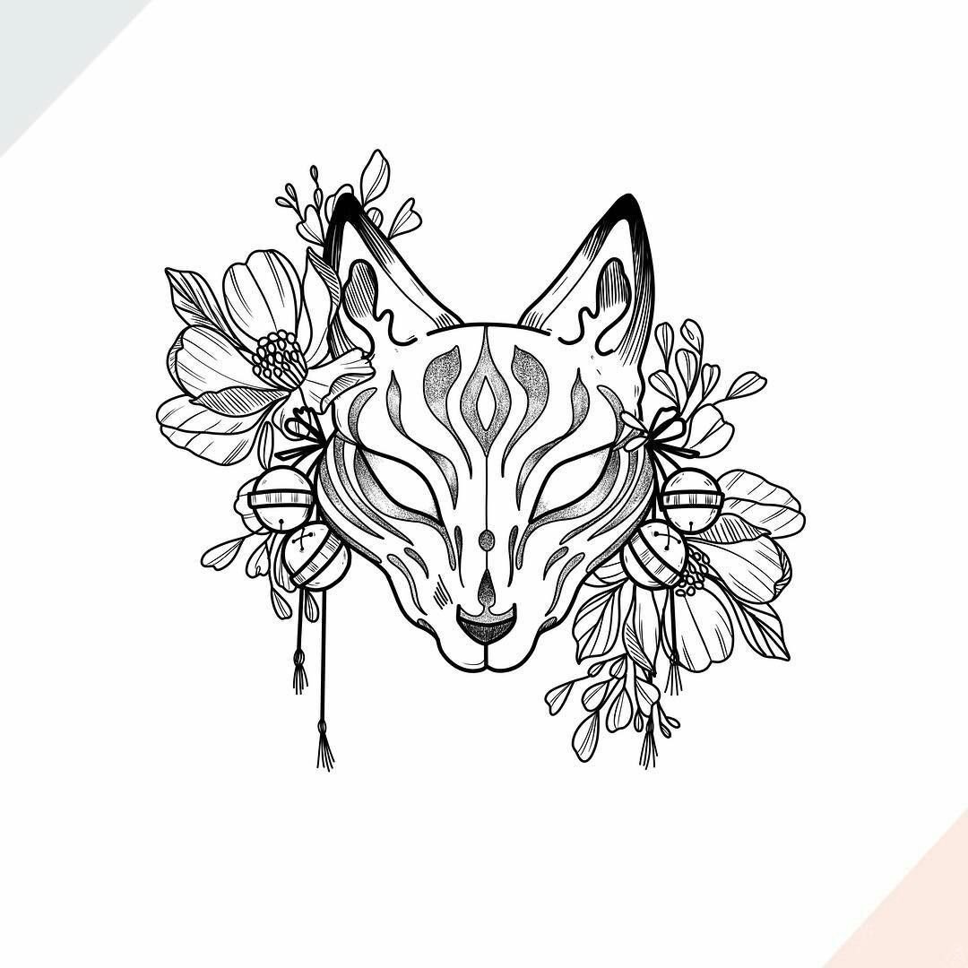 Кицунэ лиса тату эскиз