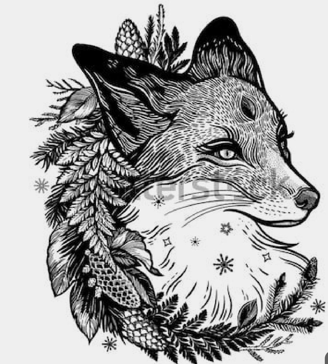 Тату лисица для девушки черно белая