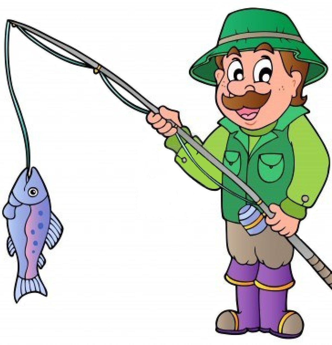 Мультяшный Рыбак с удочкой