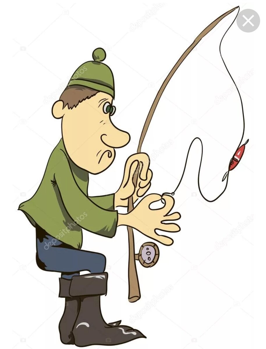 Мультяшный Рыбак с удочкой