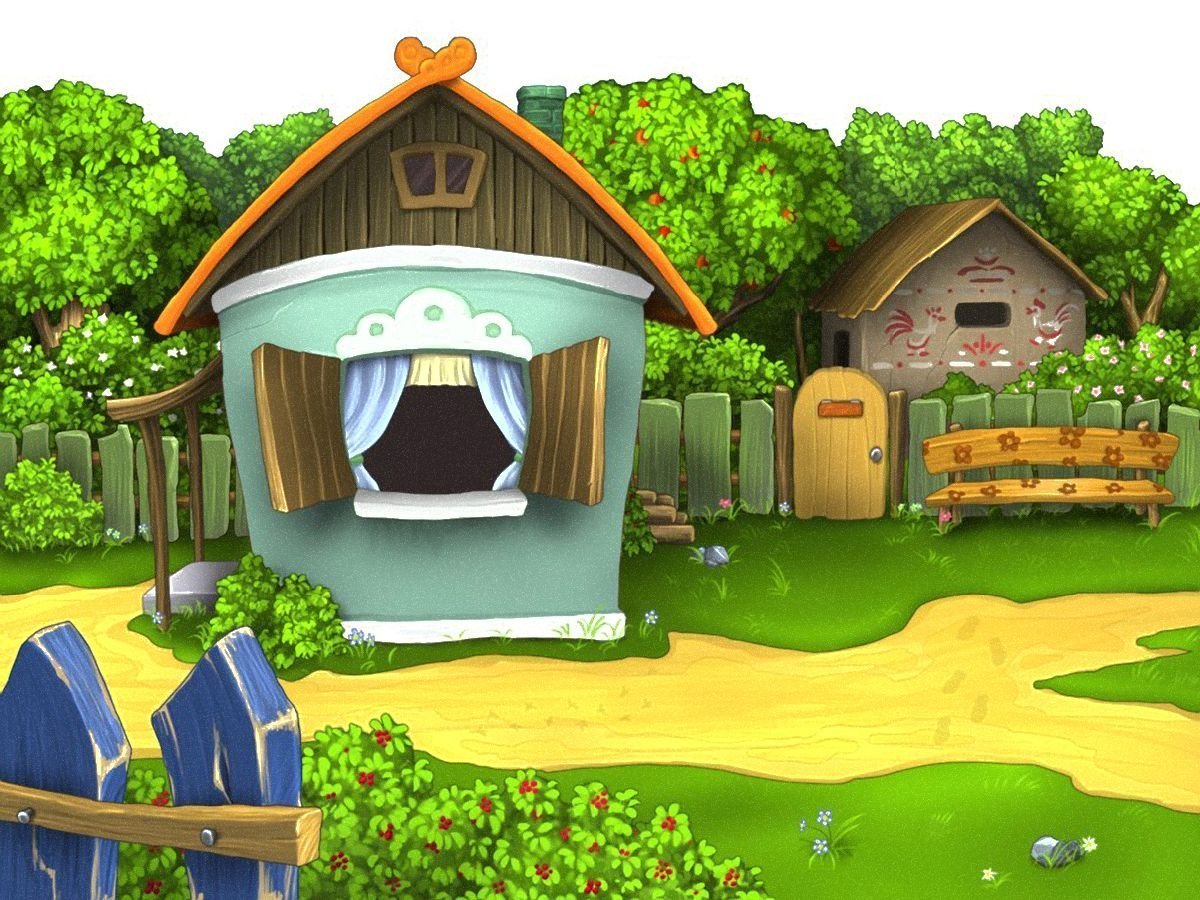 Дом в деревне мультяшный