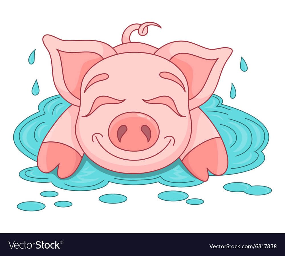 Мультяшная свинья в луже