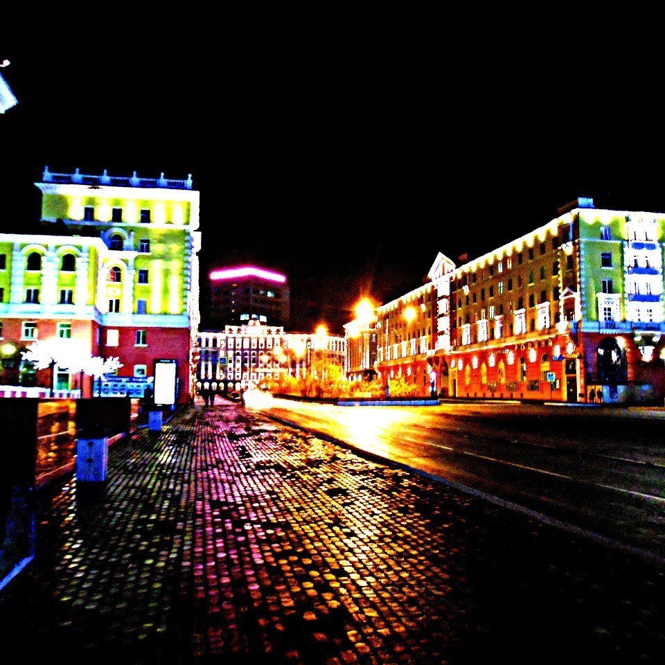 Норильск Ленинский проспект ночью