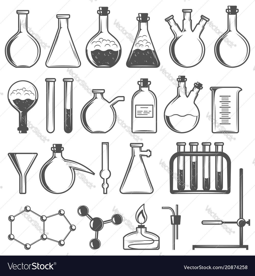 Химические колбы и пробирки рисунок