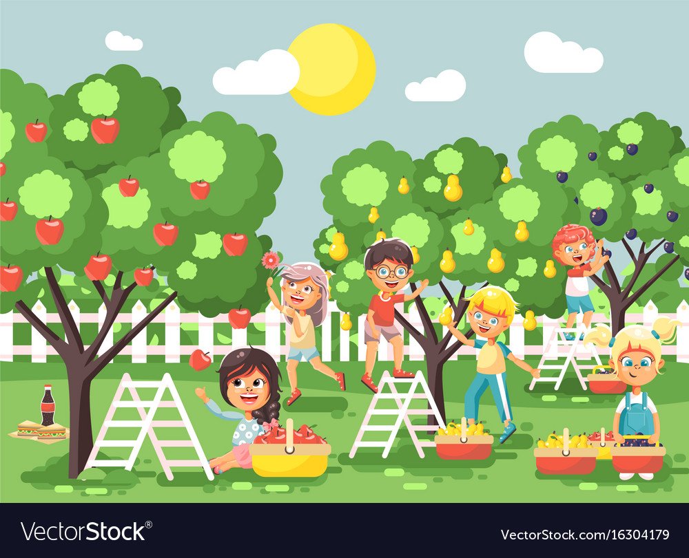 Сад с фруктами мультяшный