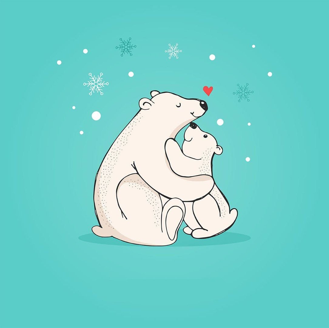 Белый медведь с медвежонком вектор