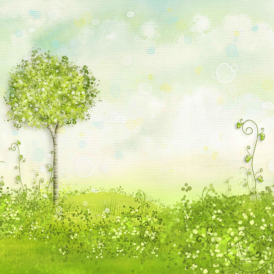 Лужайка с цветами и солнышком