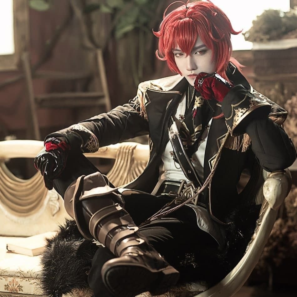 Дилюк Геншин косплей