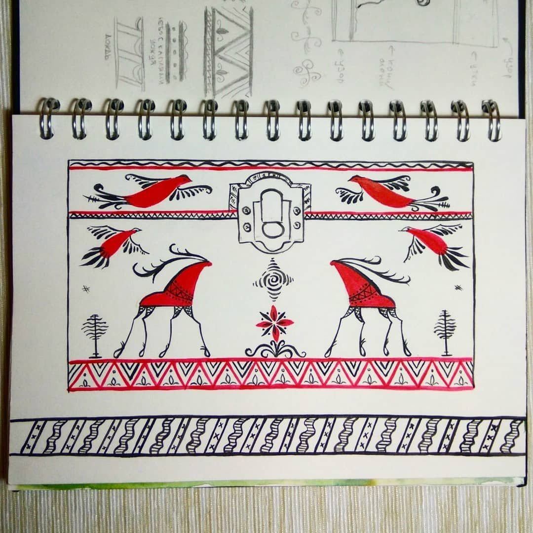 Мотивы мезенской росписи