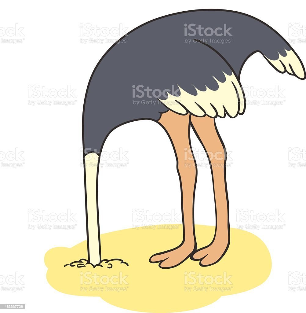 Страус прячет голову в песок