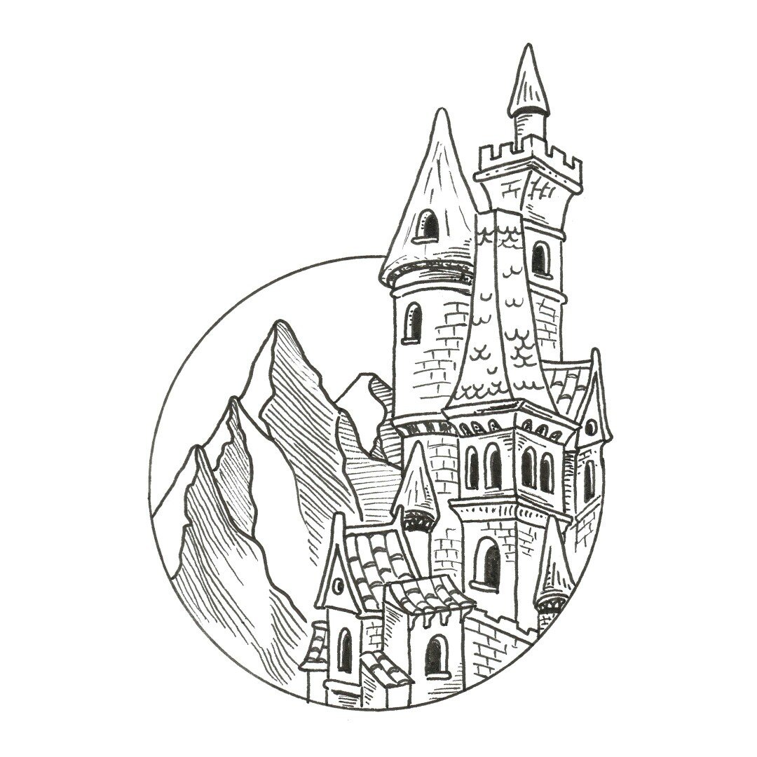 Чёрно белые замок в горах