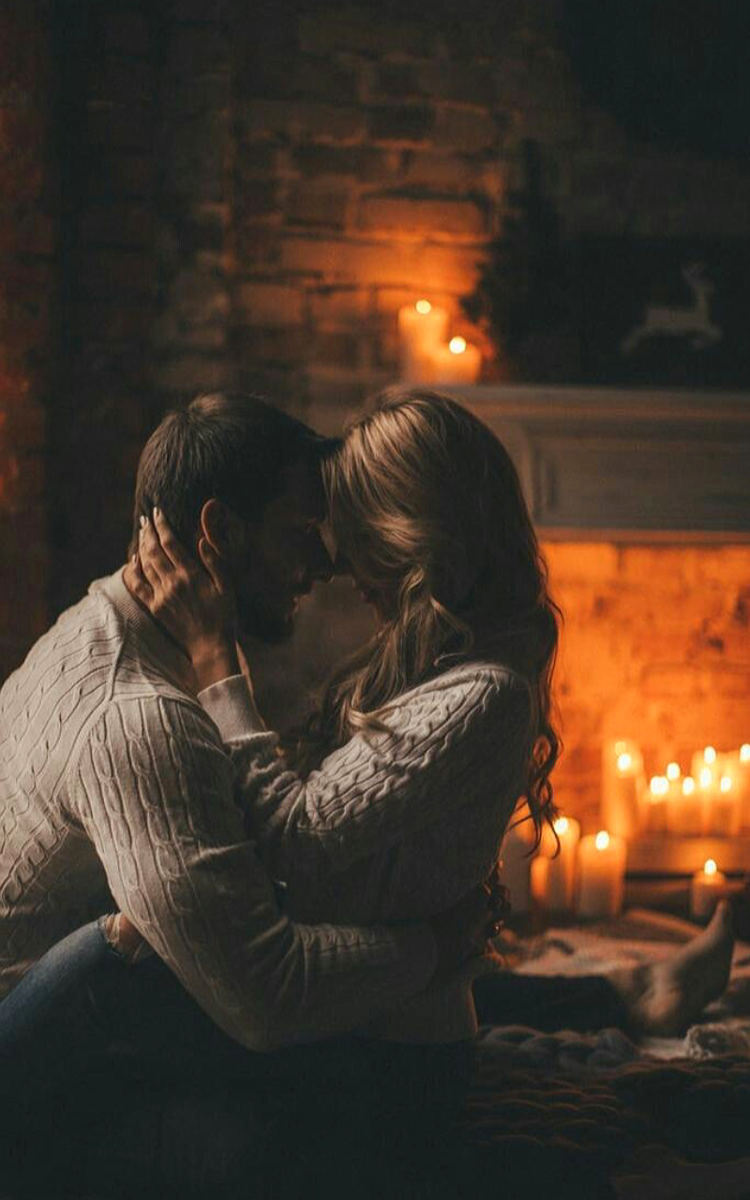 Семья у камина в Рождество