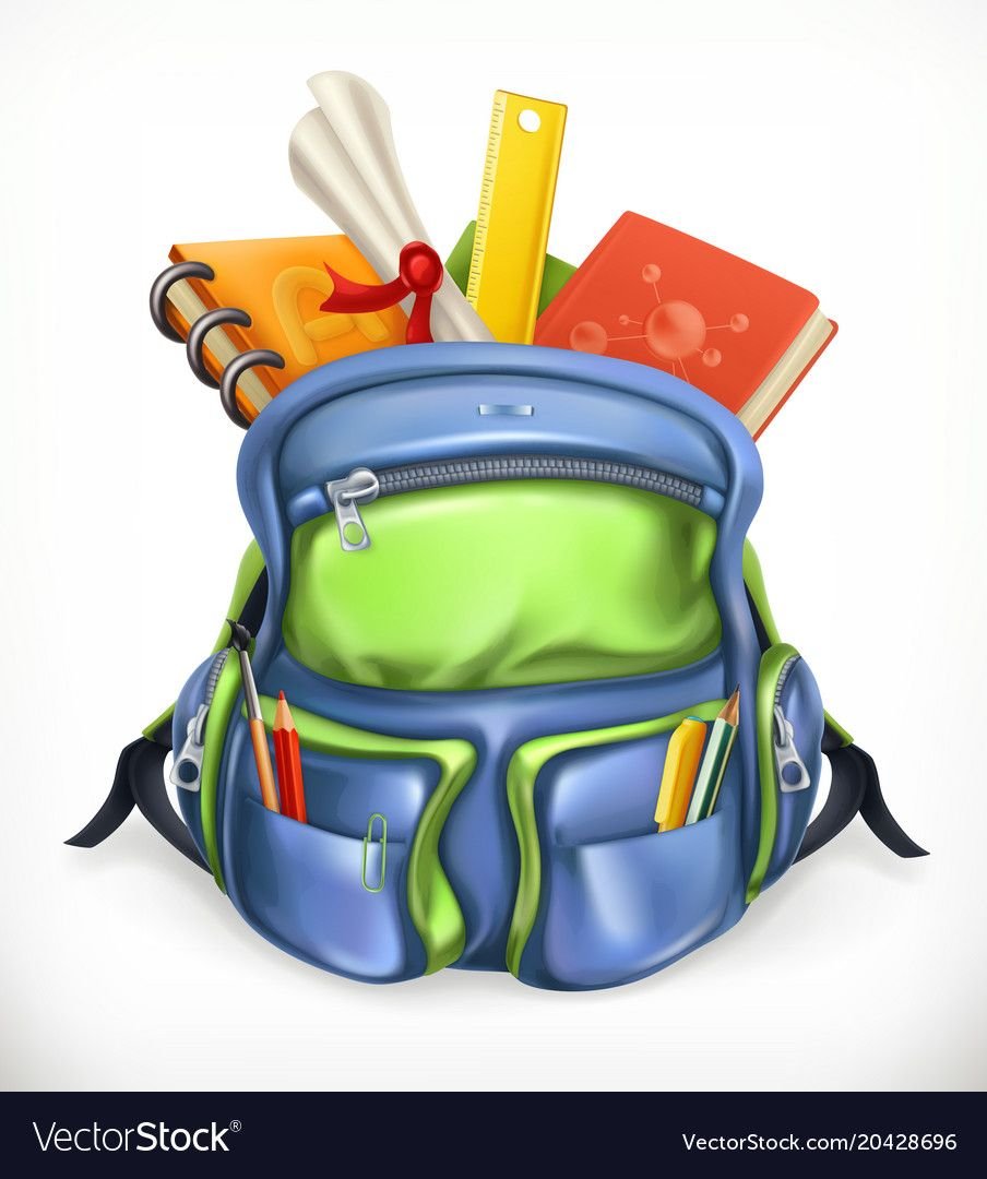 Ранец рюкзак школьные принадлежности вектор