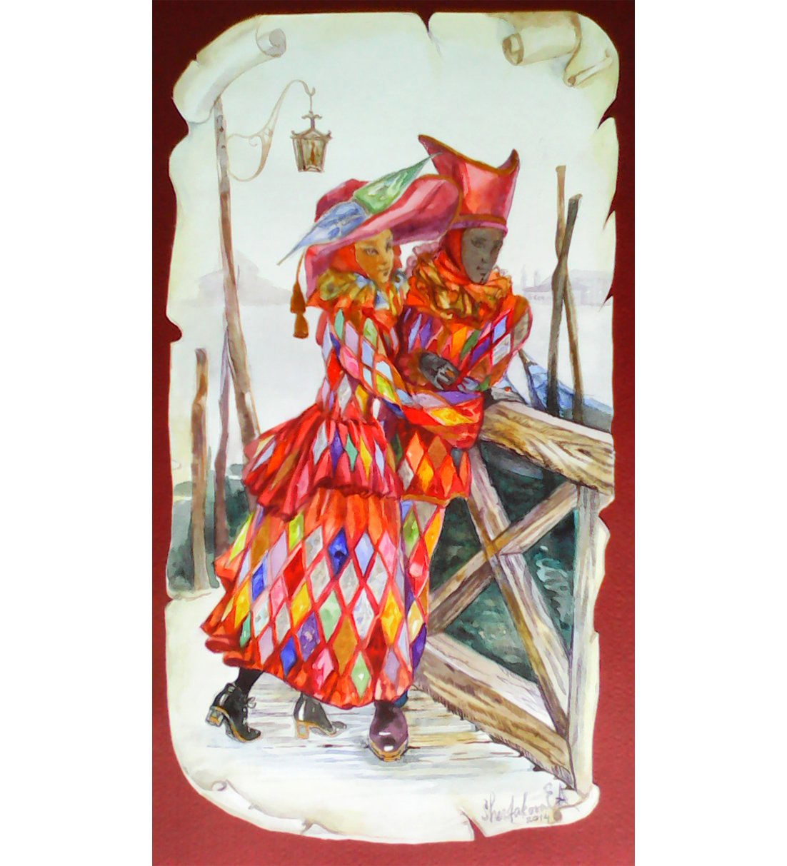 Театральный художник паяц Арлекин