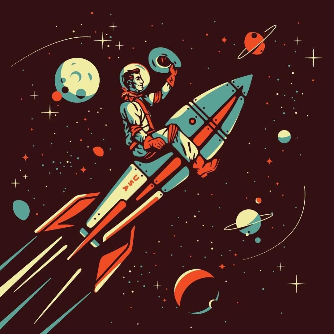 Ракета на фоне планет