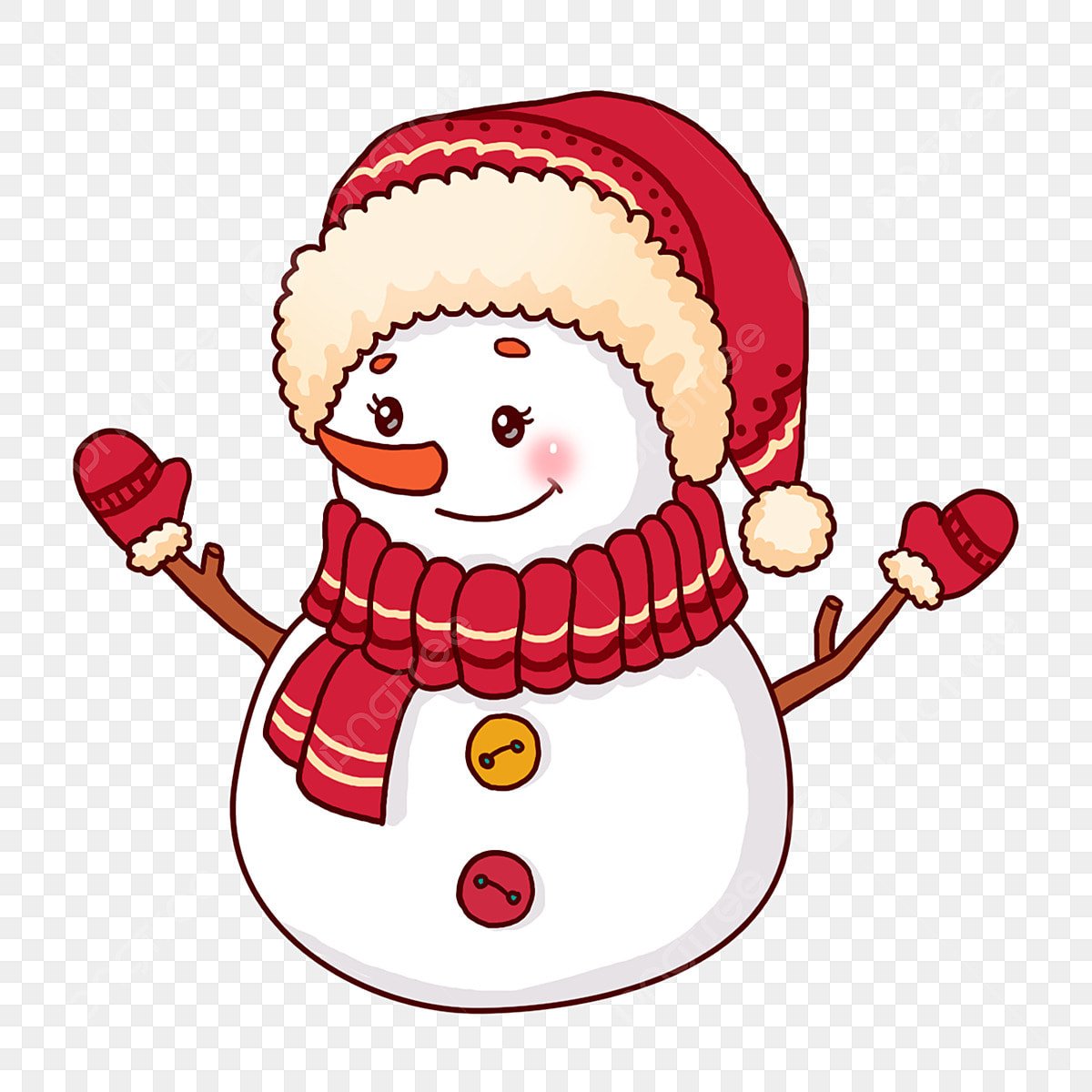 Снеговик в новогодней шапке рисунок