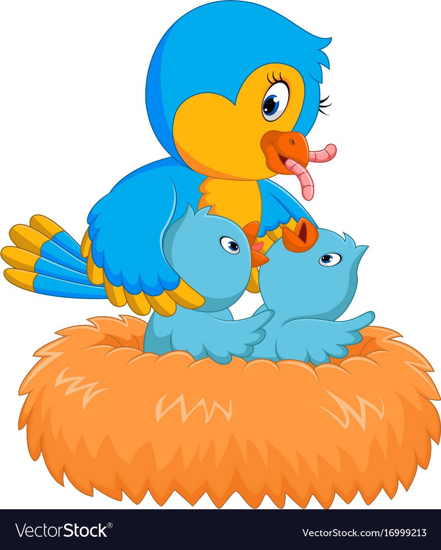 Птица с птенцами в гнезде для малышей