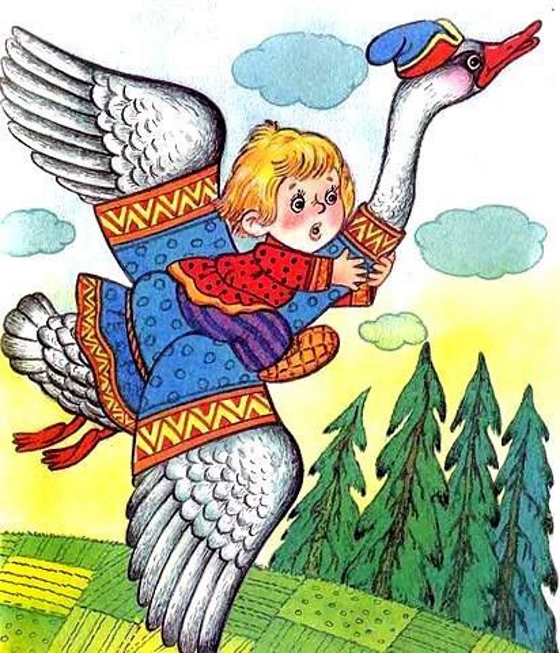 Гуси лебеди на белом фоне